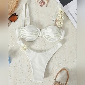 Creamy White Bikini Set with Floral Accents